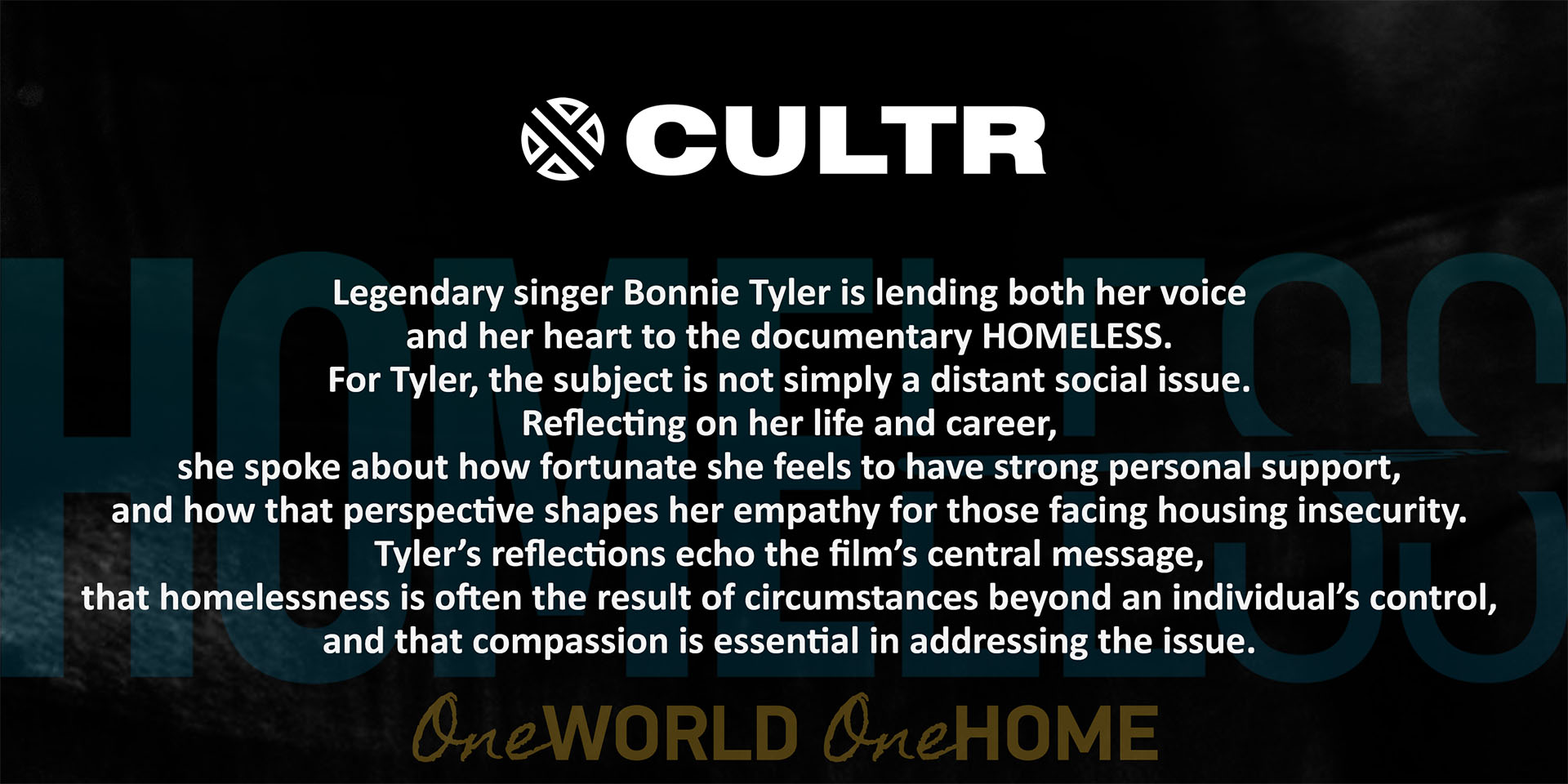 quote about the song One World One Home performed by Bonnie Tyler, from the documentary Homeless by Valerio Zanoli